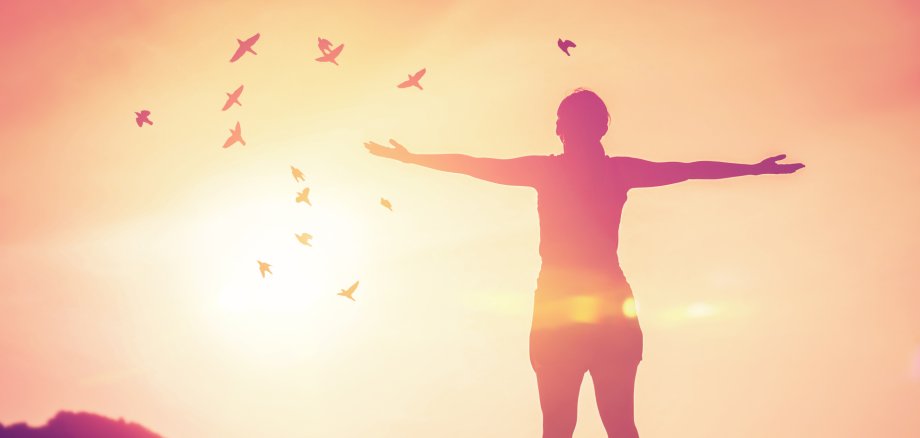 Freedom feel good and travel adventure concept. Copy space of si